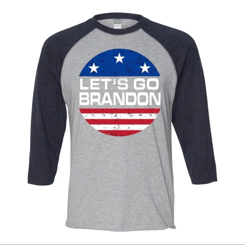 NEW Mens Lat Let’s Go Brandon #FJB 3/4 Sleeve Baseball Style Shirt S-2XL
